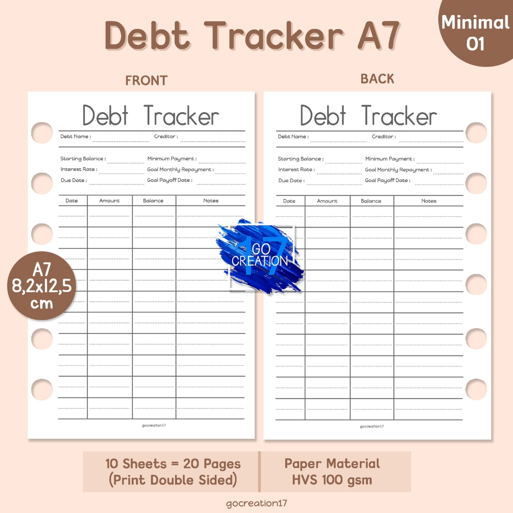 

Buku Planner Refill Kertas Isi Binder Debt Tracker Catatan Hutang Simple Minimalis A7