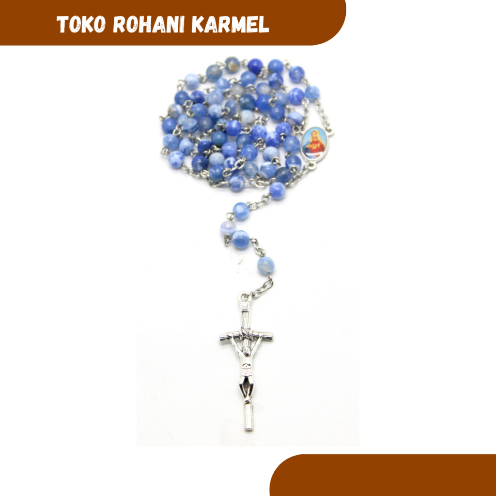 Murah ROSARIO KATOLIK (BATU ONYX-BIRU) / KALUNG ROSARIO KATOLIK / ROSARIO KALUNG BATU ALAM / KONTAS