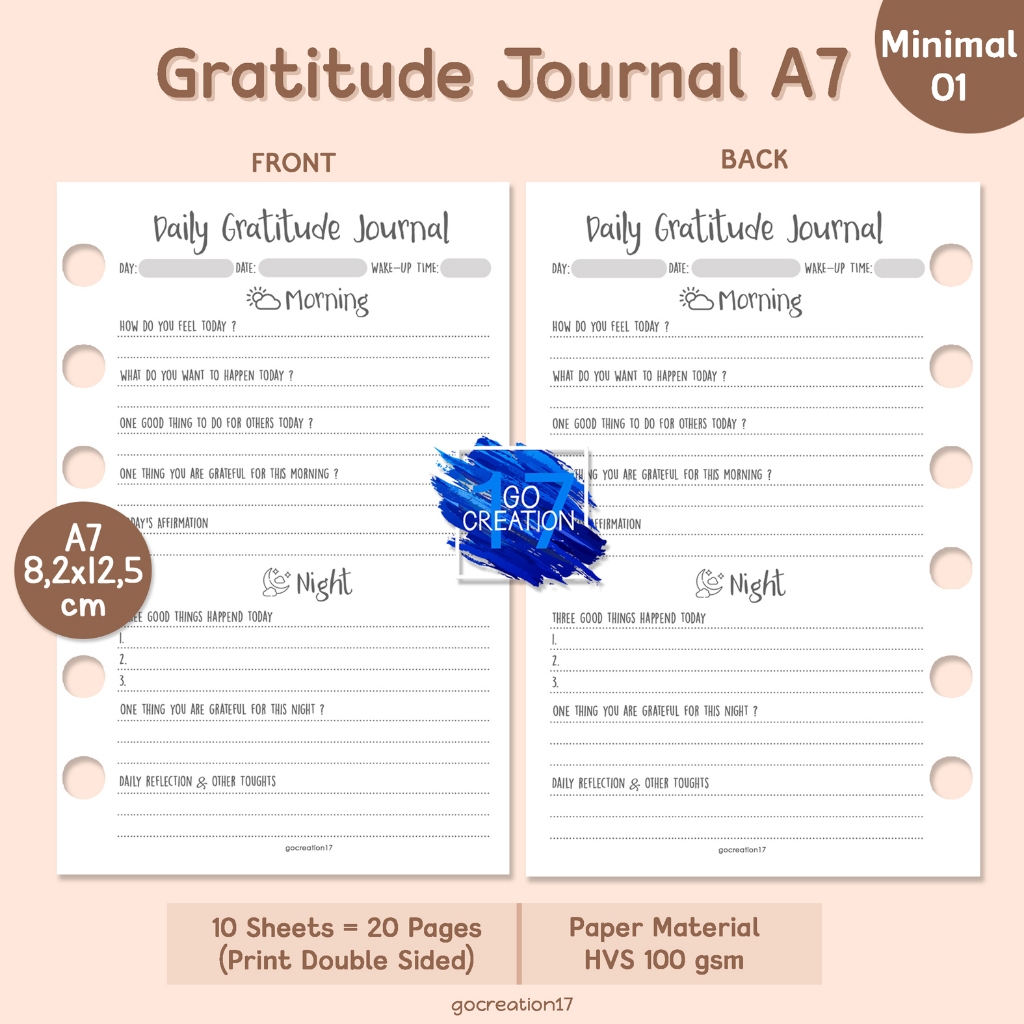 

Buku Planner Refill Kertas Isi Binder Gratitude Journal Simple Minimalis A7