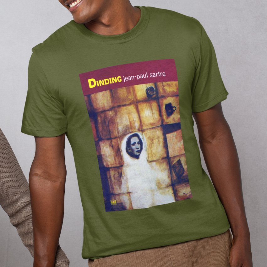 Kaos Buku Jean Paul Sartre Dinding Novel Cerpen Sastra - Kaos Pria Wanita Distro Premium Katun Combe