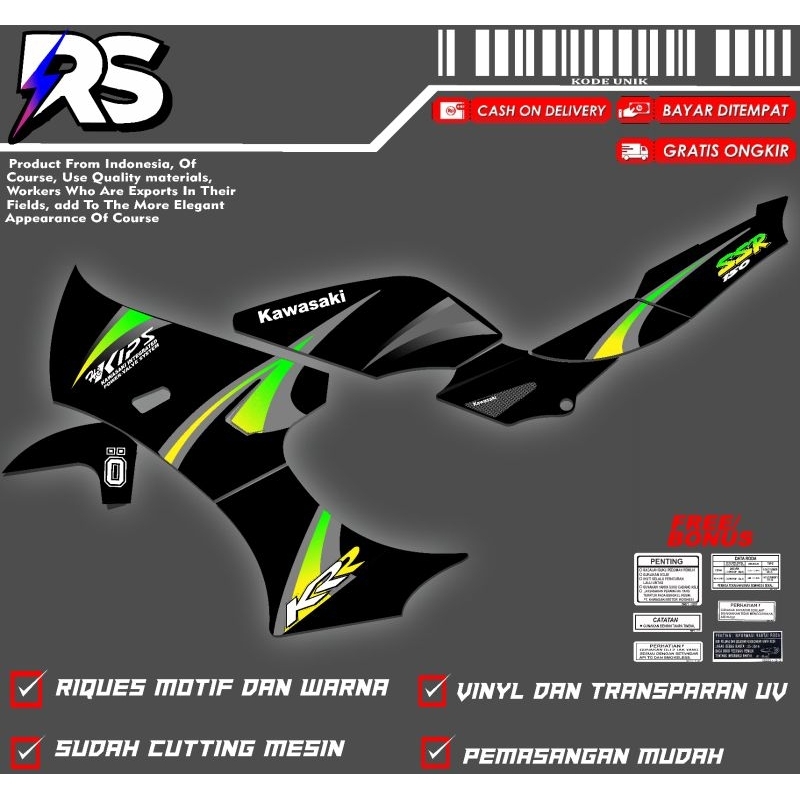 sticker striping ninja krr ssr custom 02 body hitam transparan uv (bisa riquest)
