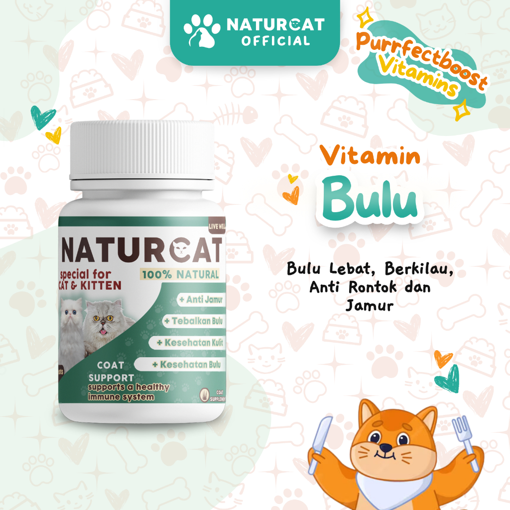 Naturcat Vitamin Kucing BULU untuk Penumbuh Bulu Lebat dan Bulu Panjang Agar Tidak Rontok Mencegah J