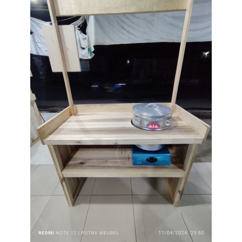 Custom Ukuran Lubang Maximal D37 Cm / Meja Gerobak Baso Ikan Lipat Full Kayu | POLOSAN