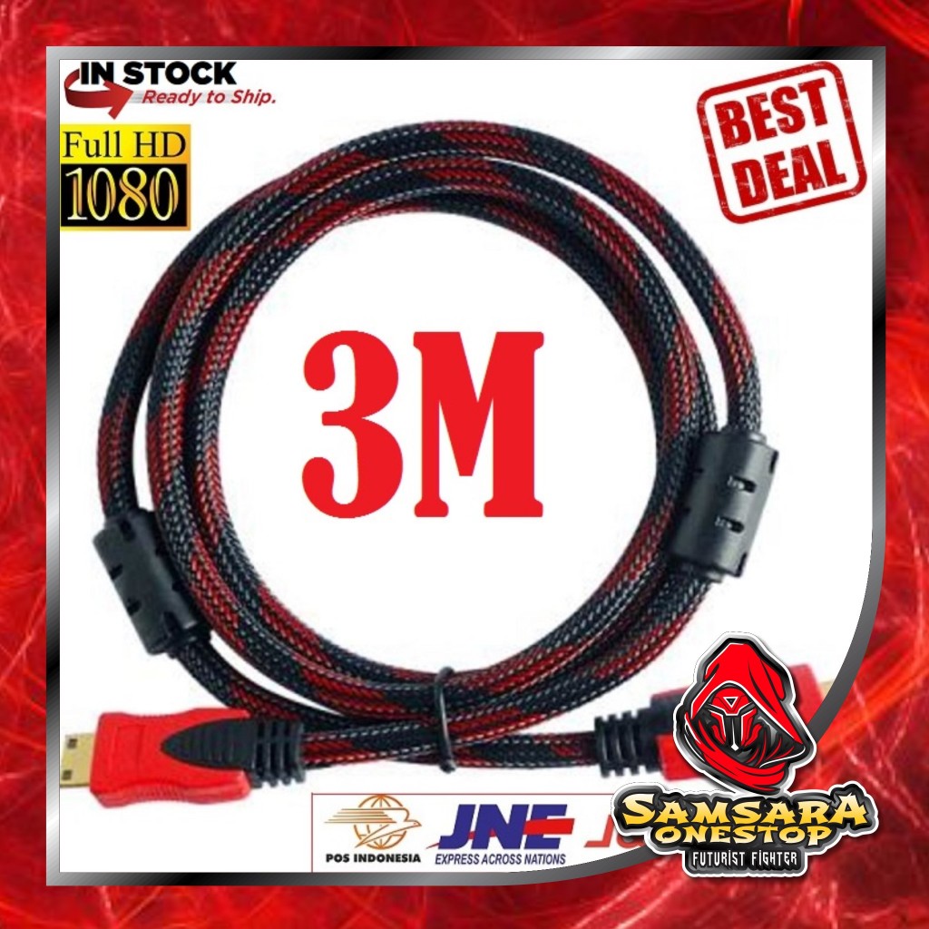 Kabel HDMI M-tech 3 Meter Jaring 3M Male - Male
