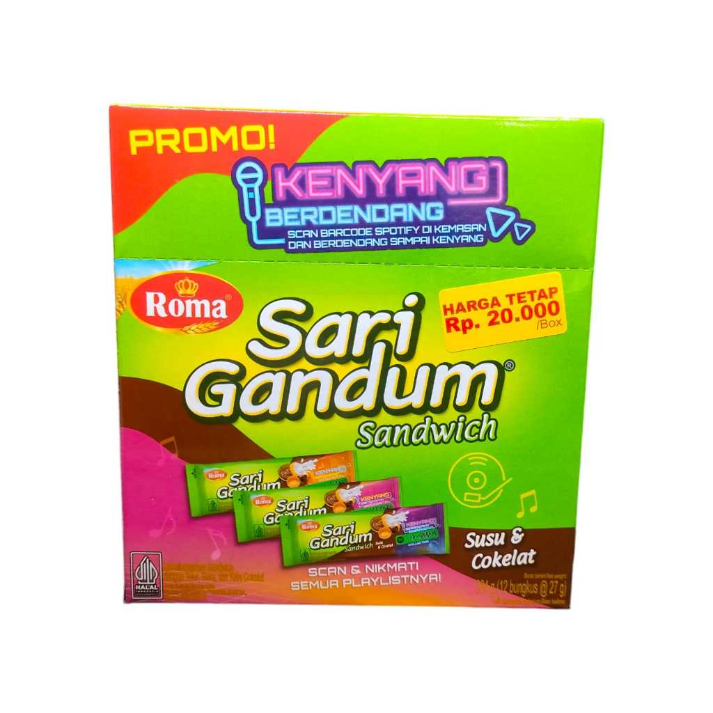 

Roma Sari Gandum Susu Coklat Box 27gr Ec 2.000 - Pak Isi 12 Pcs