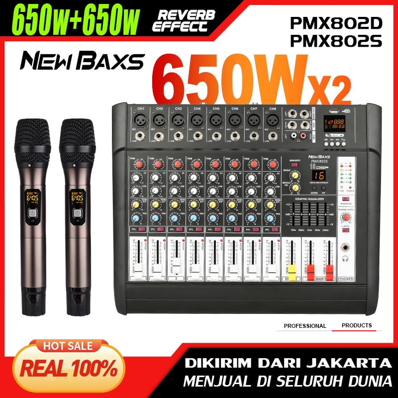 NEW BAXS Mixer Audio Profesional PMX802S 8 sound strip built-in 650 watt power amplifier * 2 saluran