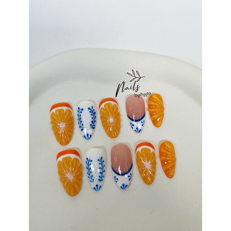 (NAILSBYVHYYTA) PRESS ON NAILS SUMMER CITRUS X CLASE AZUL