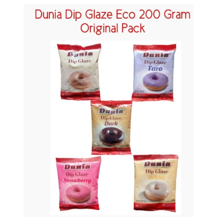 

Dunia Dip Glaze 200 gram Original Pack / Dunia Dip Glaze Aneka Rasa 200gr / Saus Donat / Topping Donat / Selai Donat