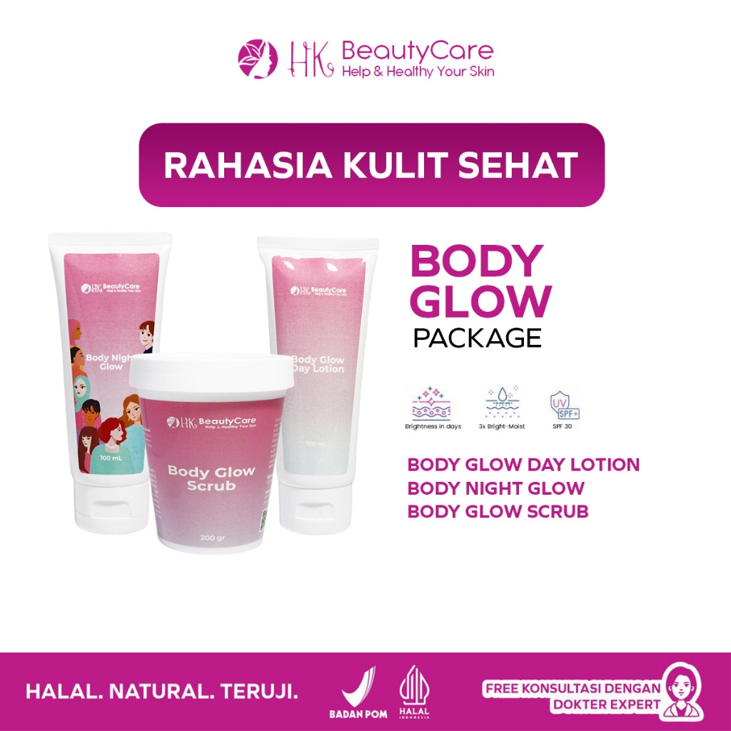 Hk Beautycare Body Glow Package 2 Body Lotion+1 Scrub- Special Paket Body
