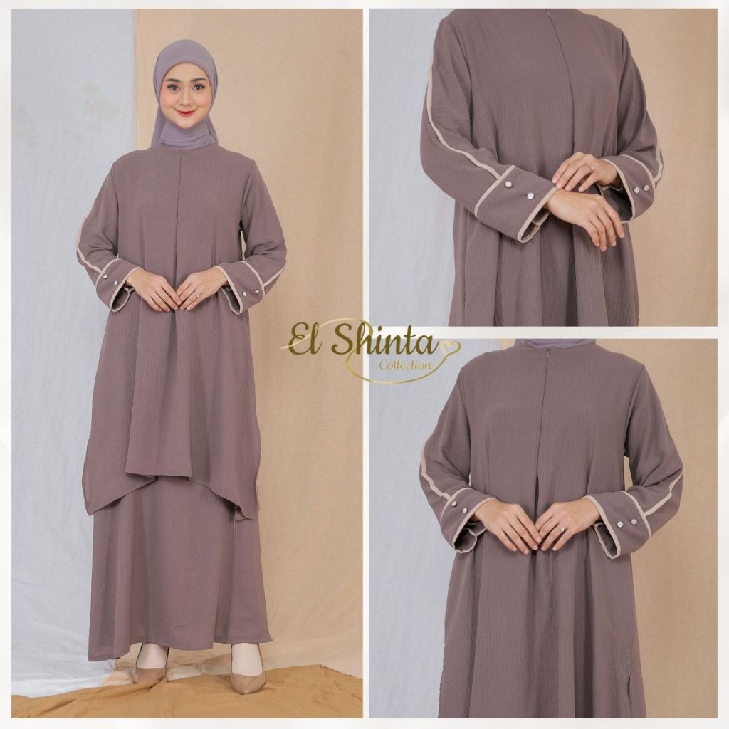 Oneset Abaya Fatiya Set + Rok Tunik Wanita Muslim Terbaru Jumbo Crinkle Airflow Size M L XL XXL