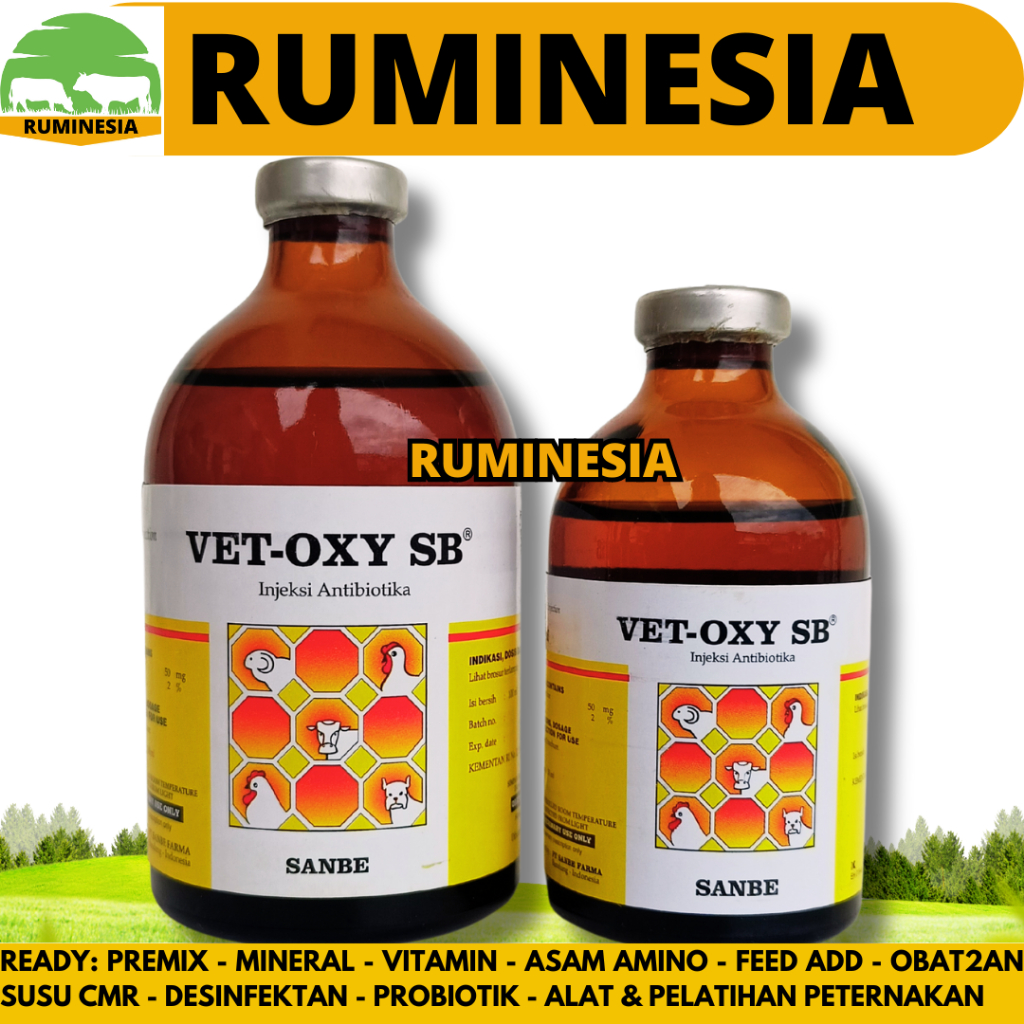 VET OXY SB 100ML & VET OXY SB 50ML SANBE - Obat Antibiotik Anti Infeksi Bakteri Hewan Vetoxy