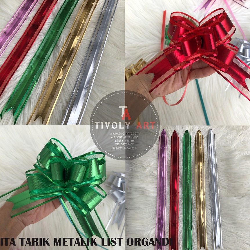 

READY GAN Pita Tarik Pita Kado Pita Serut 32mm METALIK LIST ORGANDI isi 1 Pita