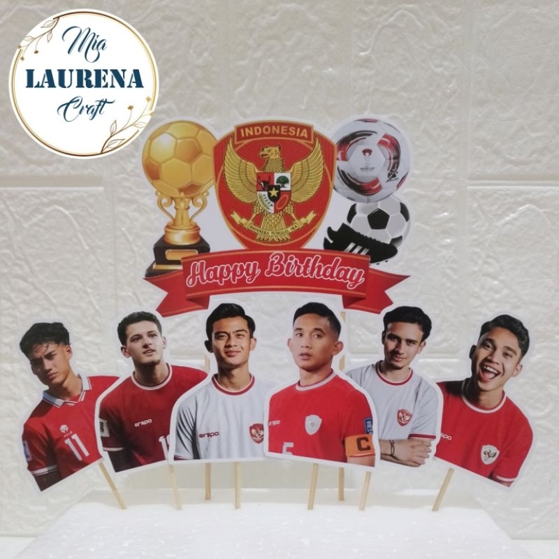 Topper Birthday Cake tema bola timnas negara Indonesia