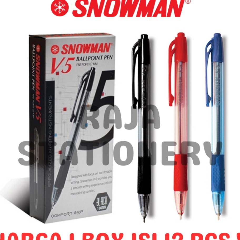 

FLAS SALE SNOWMAN BALL PEN CLICKER BLACK BLUE RED PENA PULPEN CETEK SNOWMAN V5 HITAM BIRU MERAH LUSIN 12PCS