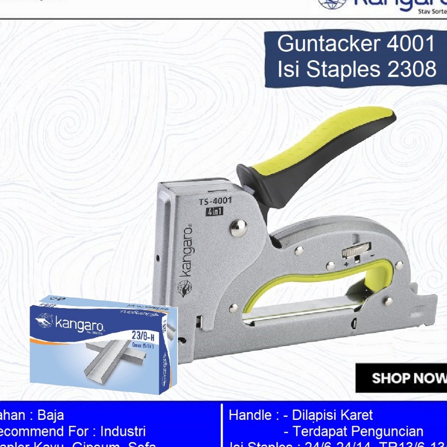 

AYO BELI Stapler Tembak 4 in 1 Staples Tembak Multifungsi tacker TS 41 Kangaro Stapler Sofa Tacker