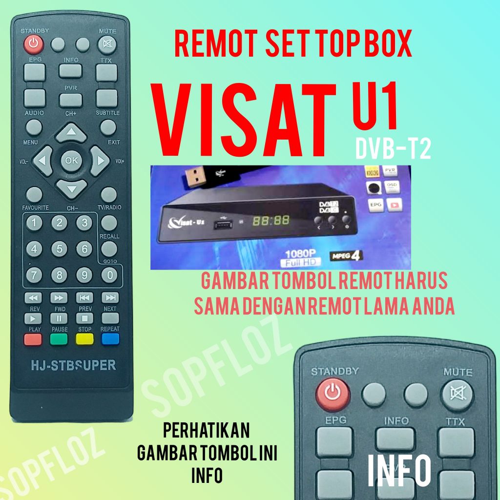 Remote set top box stb visat u1 digital dvbt2 remot control
