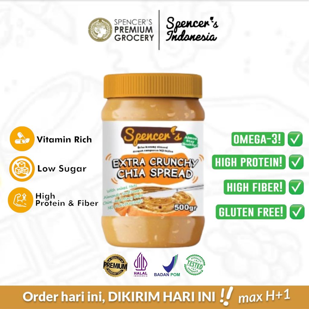 

Spencer's Chia Spread Extra Crunchy (500g) - Selai Diet Sehat Rendah Gula Gluten Free