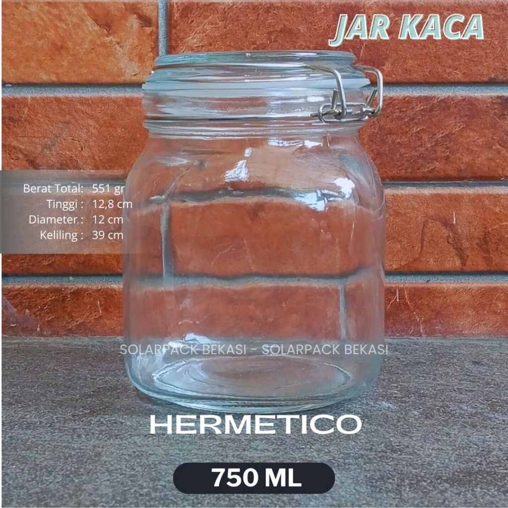 Jar kaca 750ml hermetico Toples Kue Kering Cake tutup kedap udara