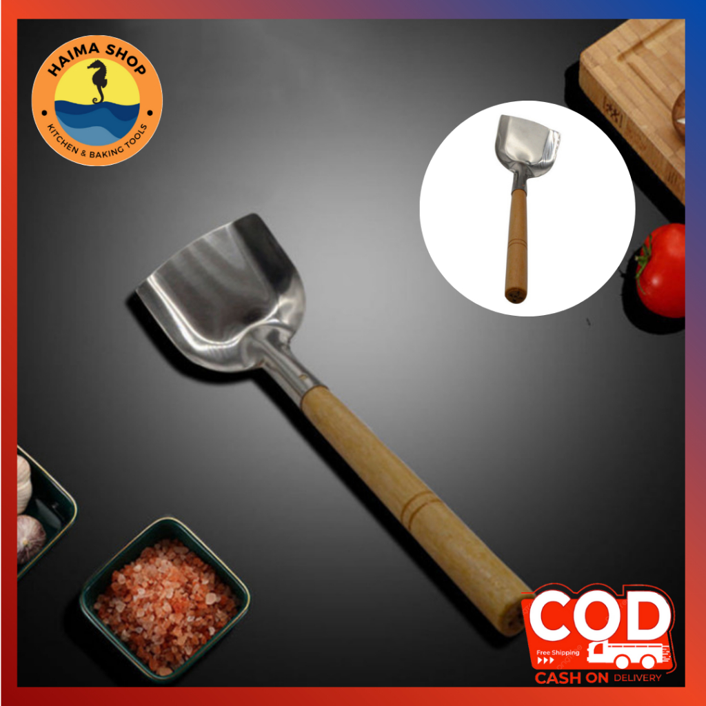 Spatula Sodet Erus Sutil Panjang Stainless Steel Tebal Gagang Kayu / Sodet Nasi Goreng