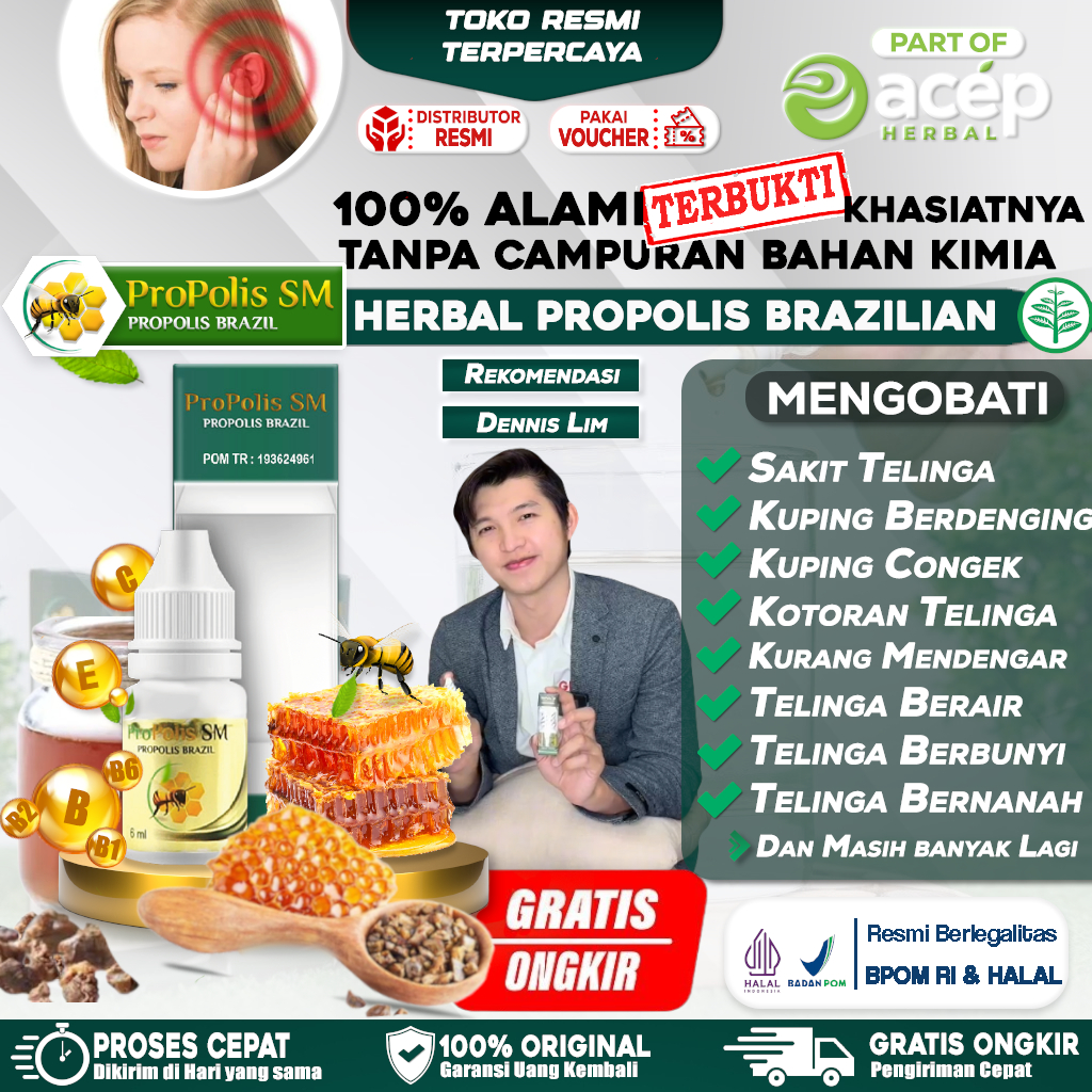 Obat Tetes Telinga Berair Sakit Kuping Budek Congek Bunyi Berdenging Bernanah - Herbal Propolis SM