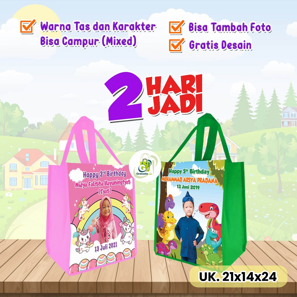 

Tas Hampers Bingkisan Snack Ulang Tahun Anak Custom ( 21x14x24 ) 2 Hari Jadi