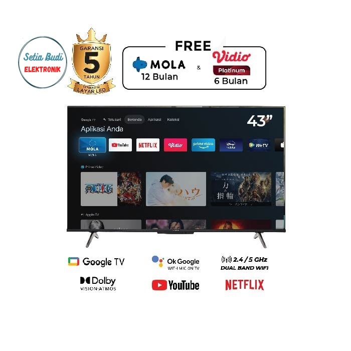 Led POLYTRON 4K UHD Smart Google TV 43 Inch PLD 43UG5959 Khusus Medan