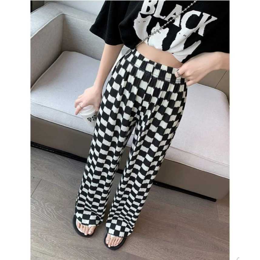 Celana Kulot Wanita Celana Panjang Kotak Catur
