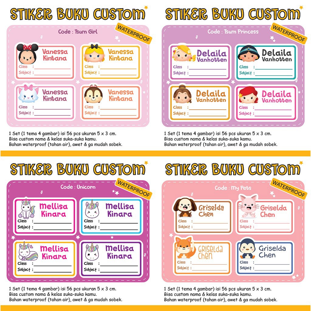 Cetak Stiker Nama Buku / Stiker Custom Nama Buku Sekolah Anak