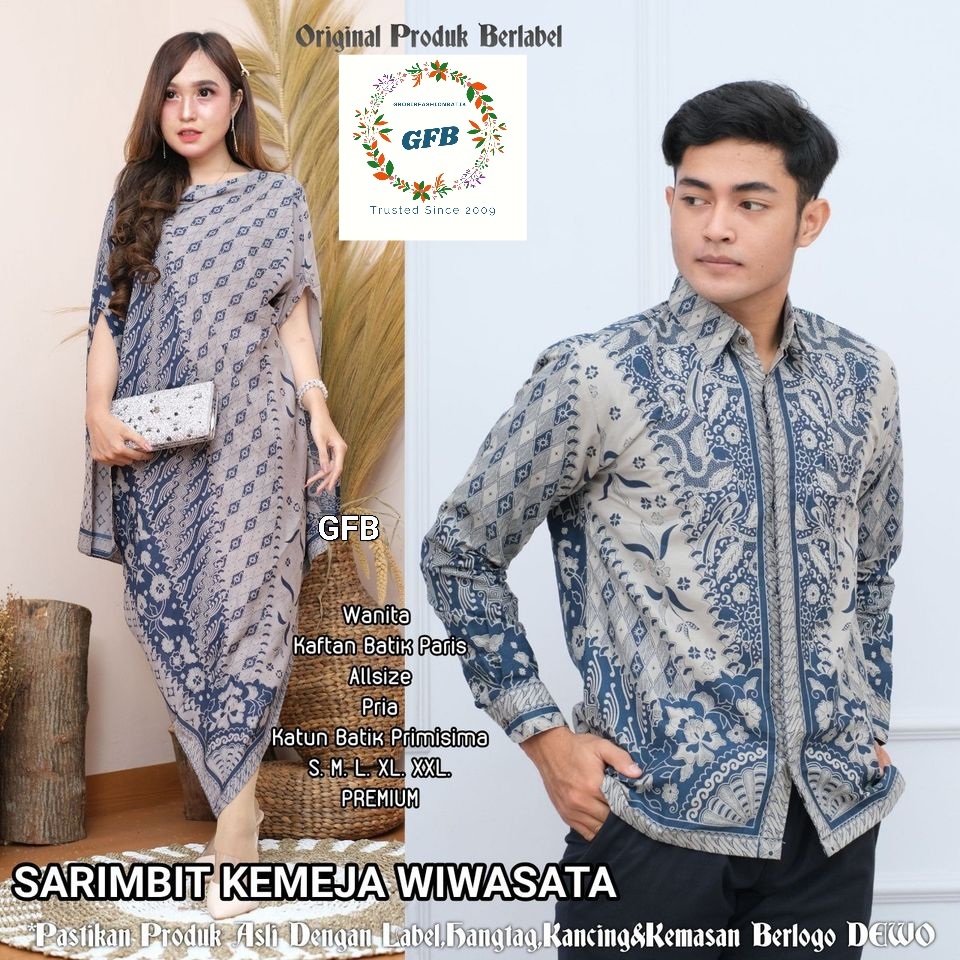 COUPLE BATIK KAFTAN ASIMETRIS SINARAN ABU BLUE. COUPLE BATIK PREMIUM. SARIMBIT KAFTAN BATIK DAN HEM 