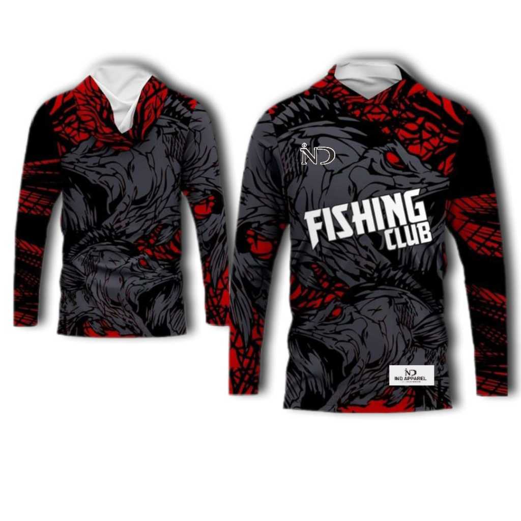 IND APPAREL Jersey Mancing Pria Lengan Panjang Jersey Fishing Kupluk Mancing Club
