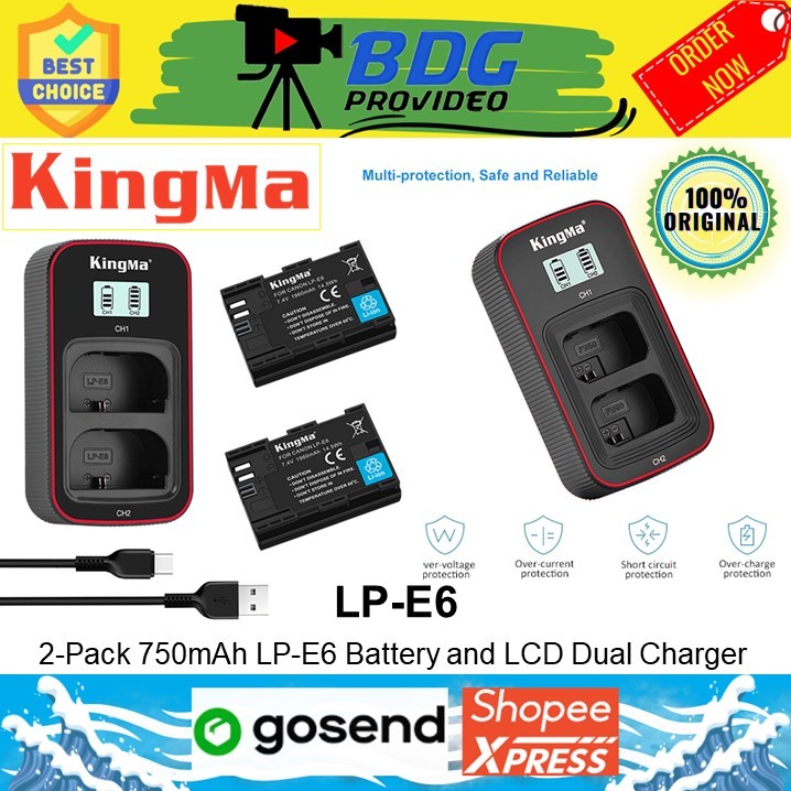 KingMa LP-E6 LCD Dual Charger / Baterai LP-E6 Kingma 2-Pack & LCD Dual Charger