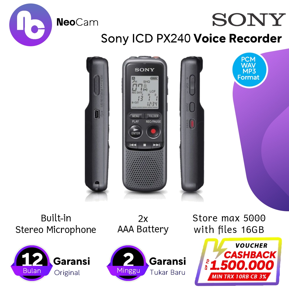 Sony Voice Recorder PX240 PX 240 Audio Recorder
