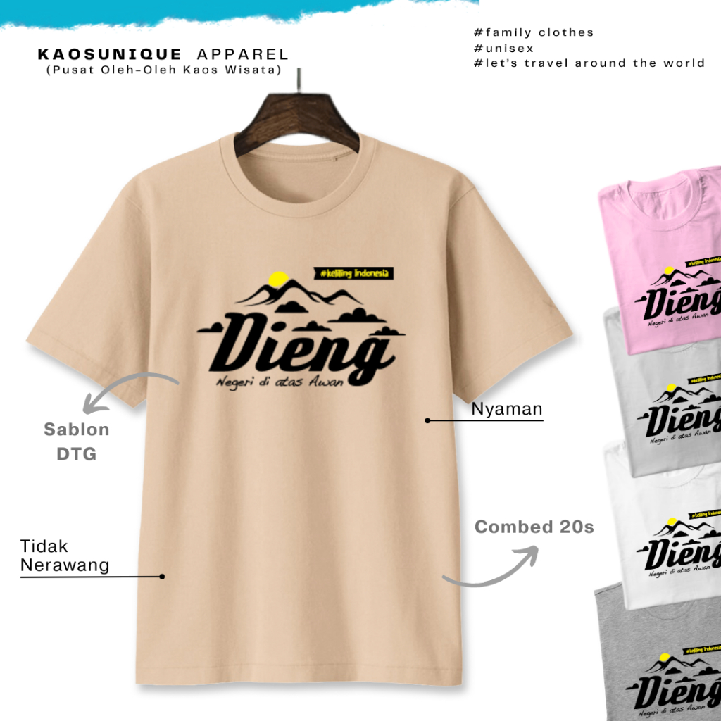 KAOSUNIQUE T-Shirt Dieng | Souvenir Liburan | Nyaman Dipakai | Kaos Wisata Jawa Tengah