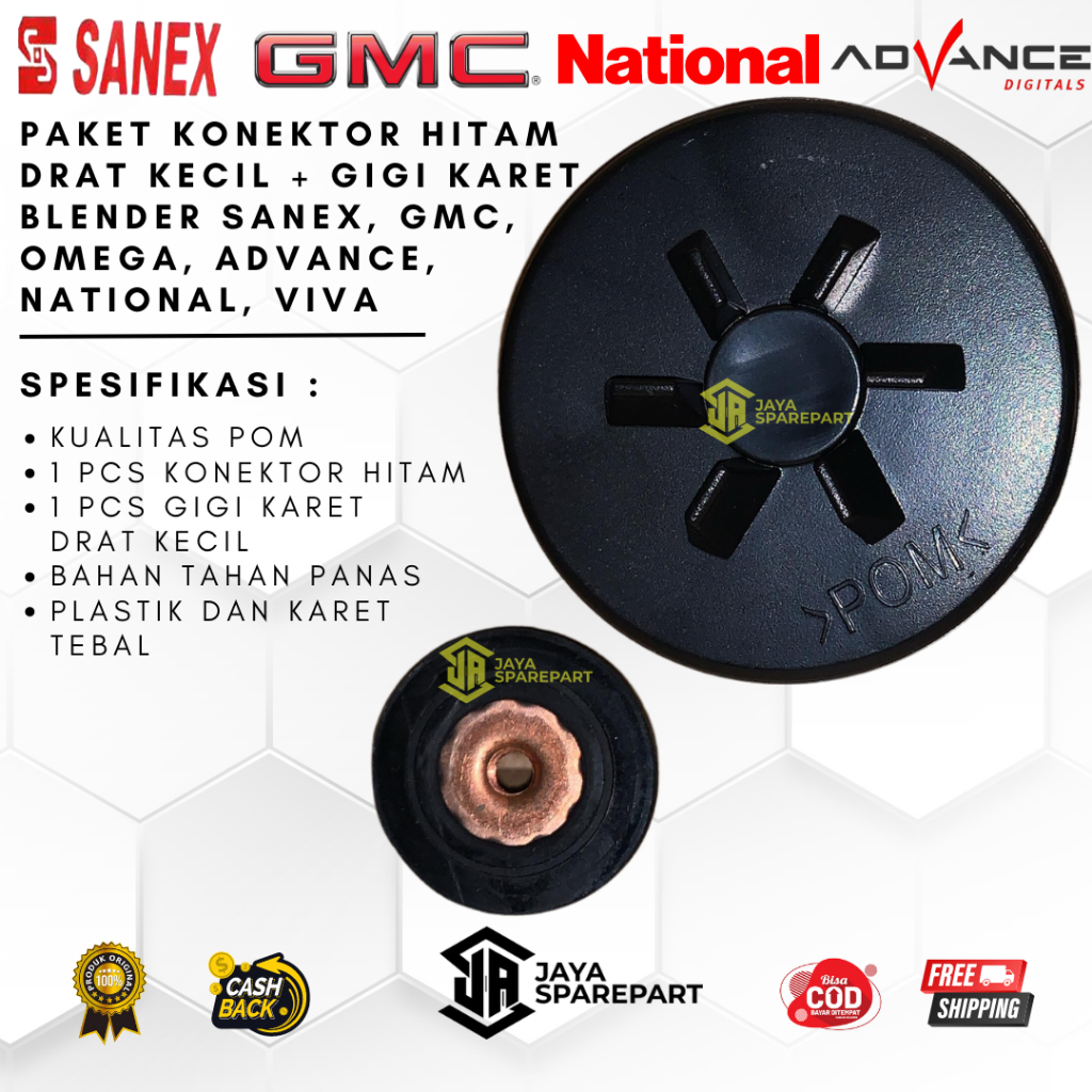 Paket Konektor Hitam Drat Kecil + Gigi Karet Blender Sanex, Gmc, Omega, Advance, National, Viva Airl