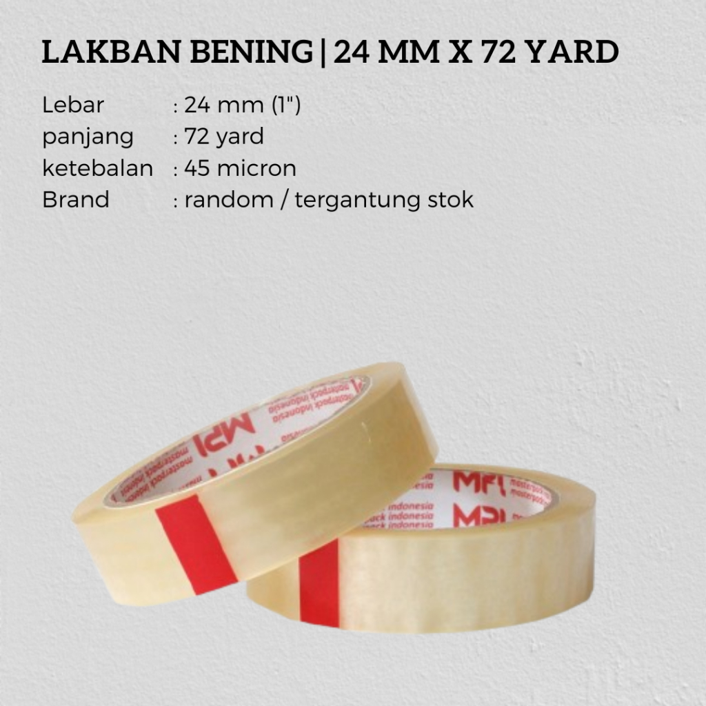 

Lakban Bening 24 mm x 72 Yard | Isolasi Bening