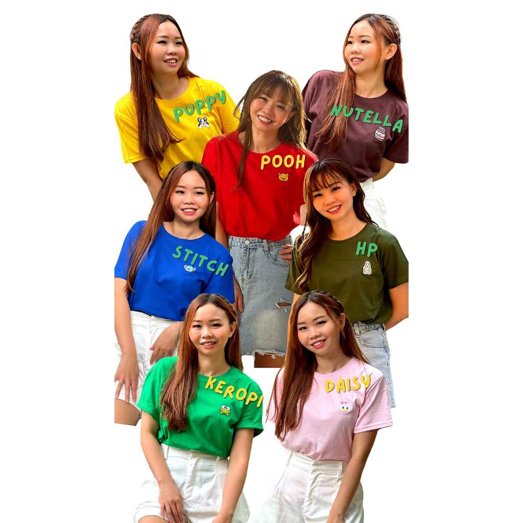 KAOS LCC ONECK COUPLE MOTIF SIMPLE BORDIR / KAOS FAMILY KARAKTER LUCU (KARAKTER)