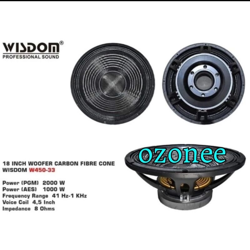 Speaker Komponen Wisdom  Daun Carbon W-450-33 W450 33  W45033  18 Inch Original