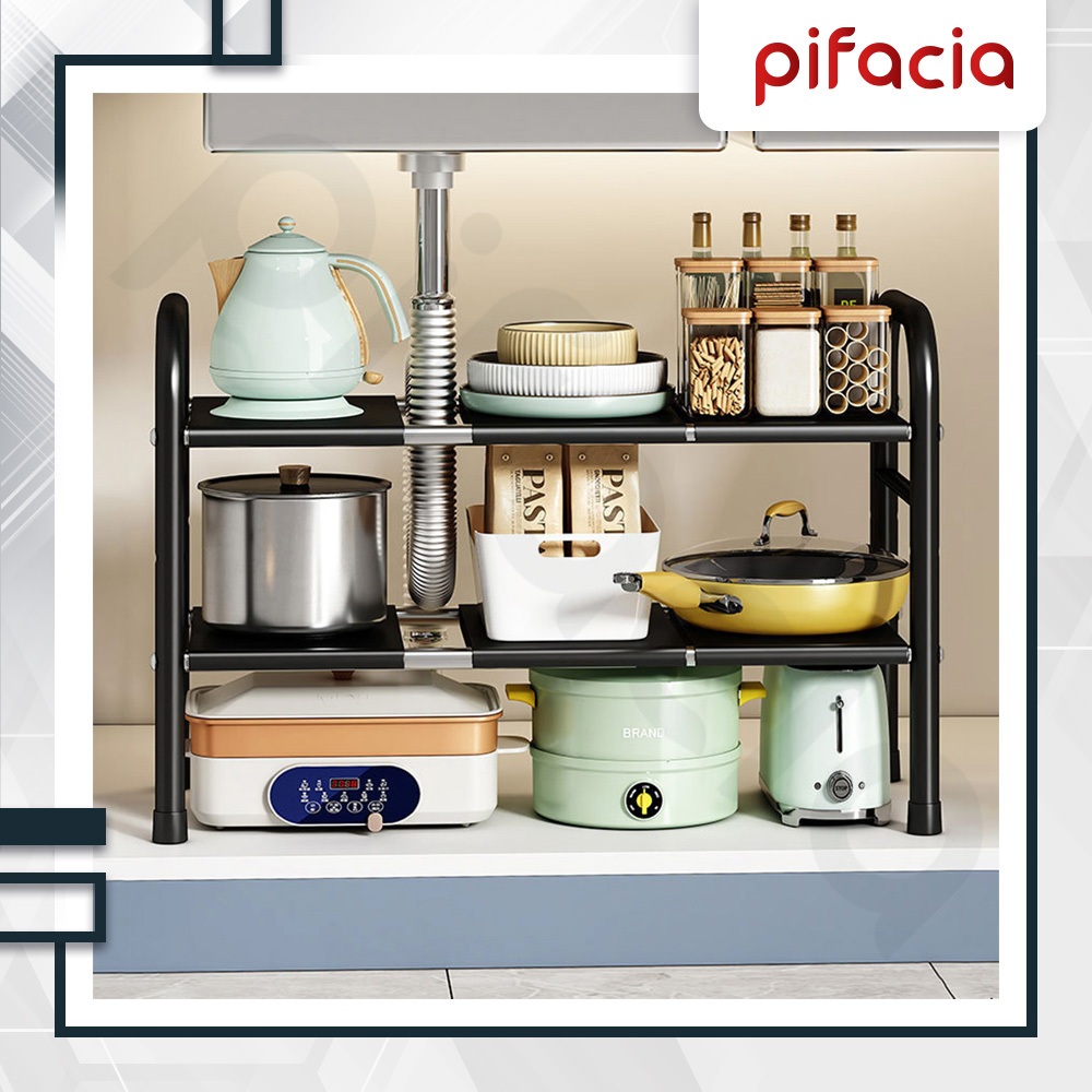 PIFACIA Rak Bawah Wastafel Susun Tempat Panci Wajan Detergen Cuci Serbaguna Rak Dapur Bumbu Makanan