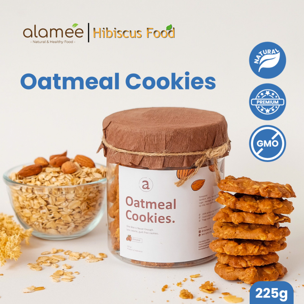 

ALAMEE Oatmeal Diet Cookies - Cemilan Almond Matcha Dark Choco Snack Kue Sehat Healthy Snack 225gr