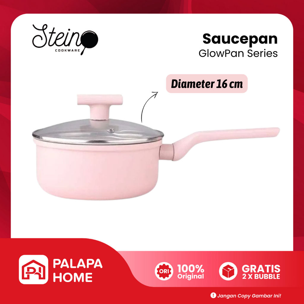 Steincookware Glowpan Series Saucepan 16 cm | Panci Wajan Teflon Saus 16cm Pink Staincookware