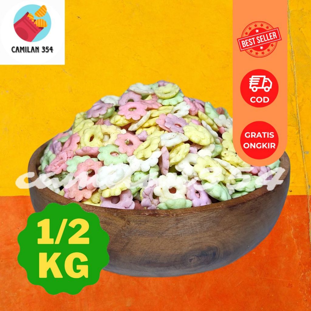 

[500GRAM] Snack Sakura Bunga Warna Warni Gurih - 500gr / Snack Ribut Jajan Jadul / Riri Snack