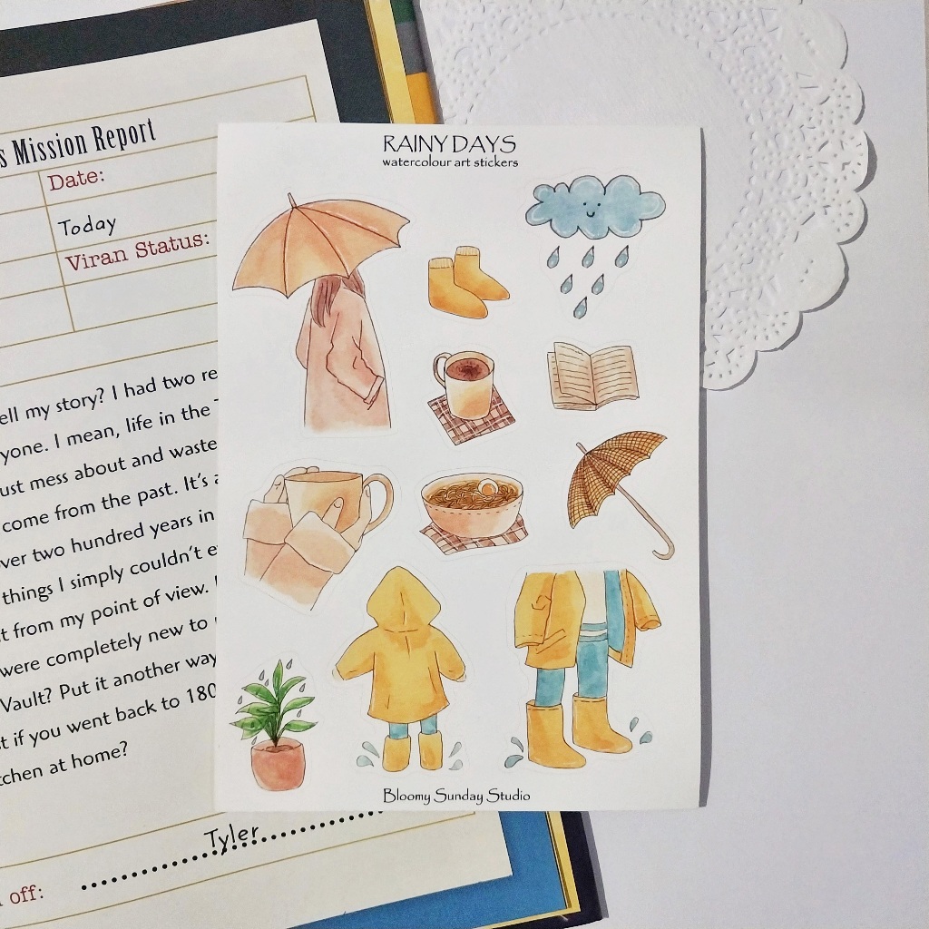 

Rainy Day Sticker Sheet / Sticker ilustrasi / Sticker Kiss Cut