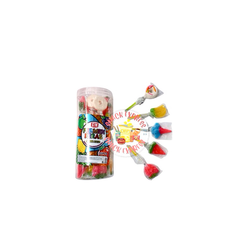 

DSM Permen Keras Buah Aneka Rasa / Lolli stick Warna (1 top isi 30 pcs)