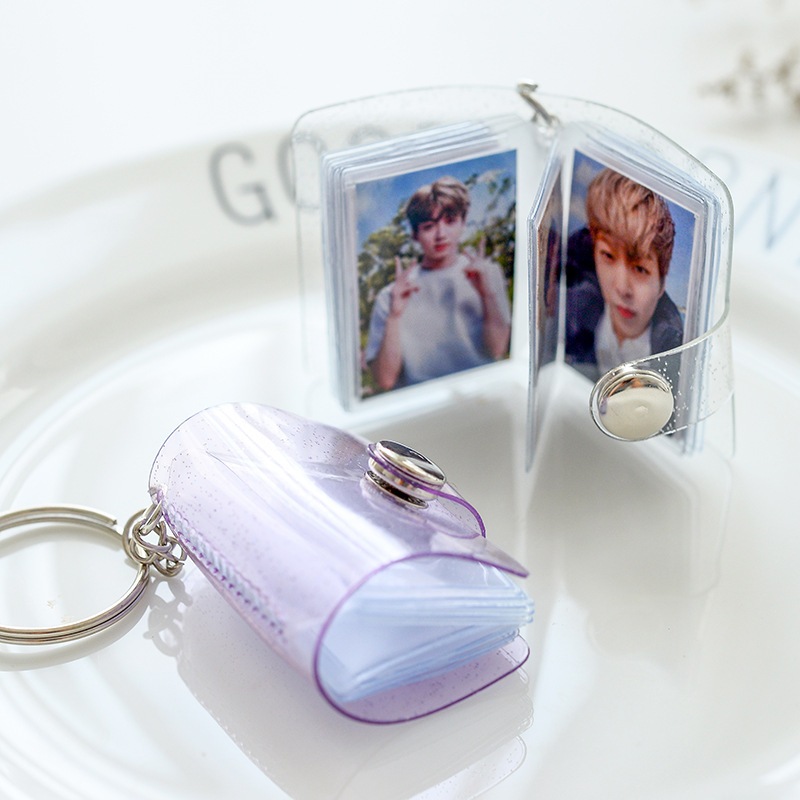 2 Inch Mini Photo Album 16 Pockets KeyRing Key Ring Shiny Transparent Foto Binder Kecil Card Holder 