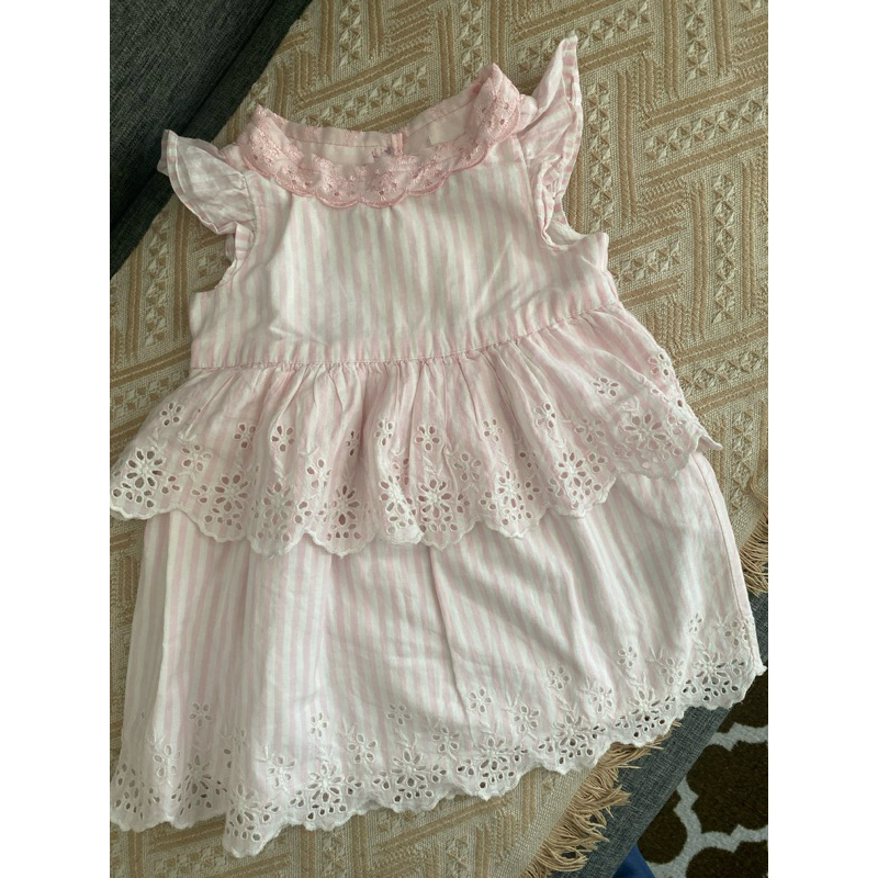 preloved dress katbol baby pink stripe umpakumpak full katbol katun bordir bolong ruffle with furing