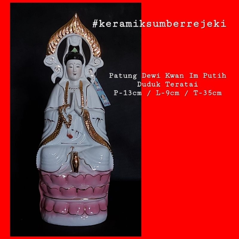 Patung Dewi Kwan Im Putih Duduk Teratai