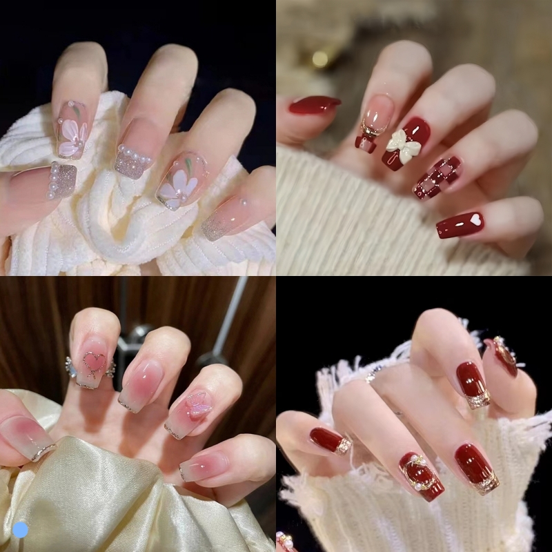 Kuku Palsu Panjang 24Pcs+Lem Kuku Palsu 3D Free Lem Kuku Palsu Tahan Air Isi 24 Pcs Murah Import