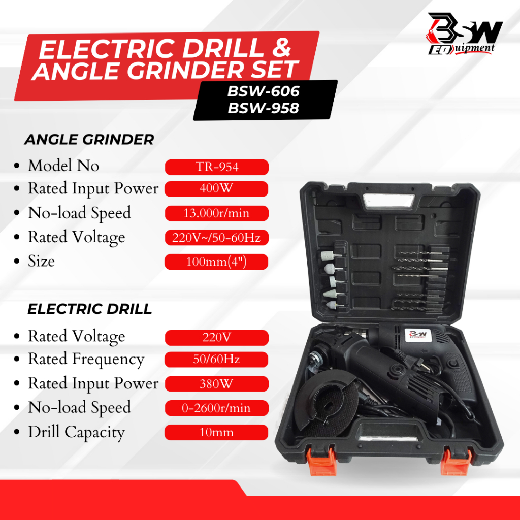 bsw  Mesin Gerinda Tangan dan Mesin Bor Listrik 10mm Set Gerinda dan Bor Paket Bor Gerinda Free Kope