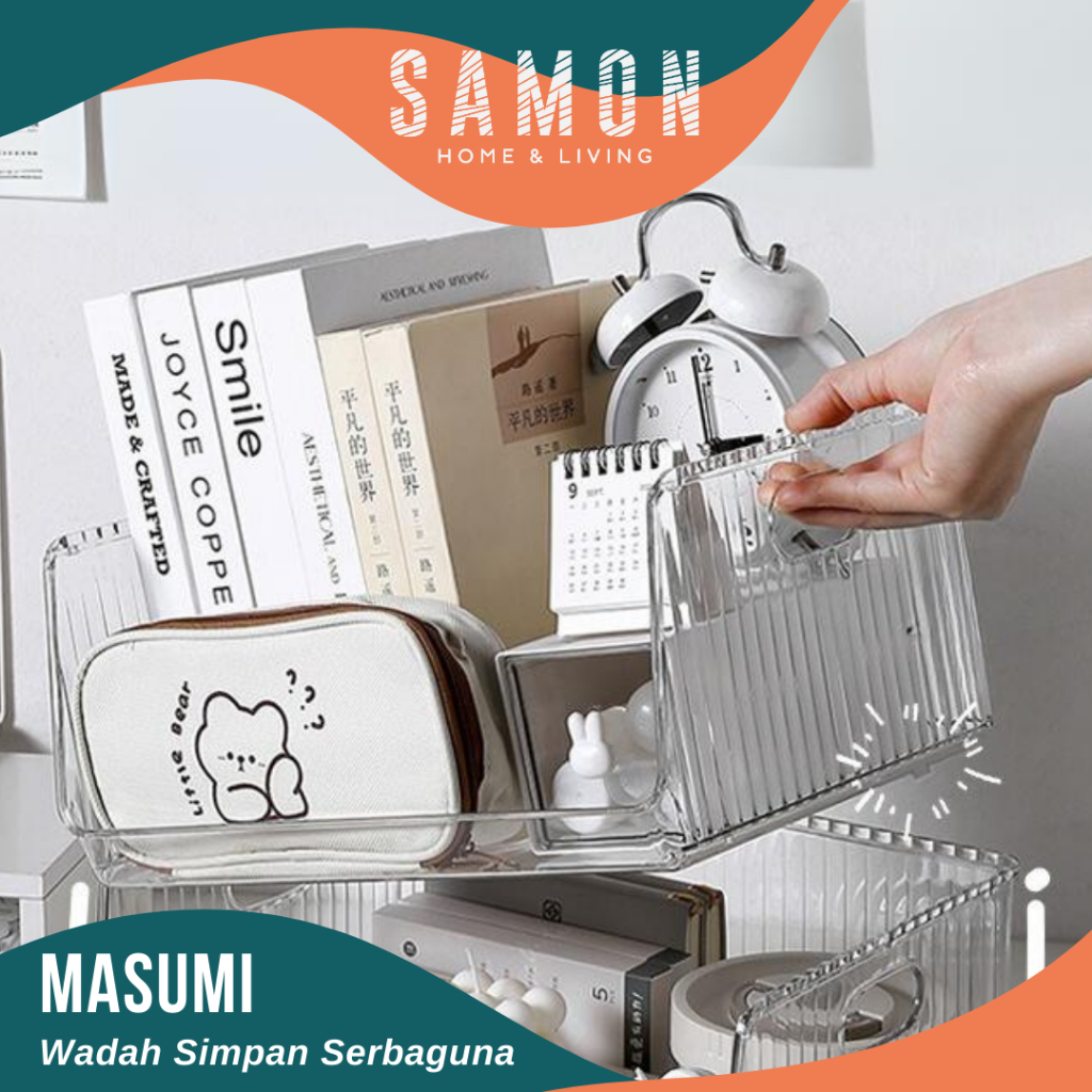 SAMON - MASUMI Organizer Tumpuk Majalah Stackable Storage Skincare Transparan Storage Kosmetik Rak M