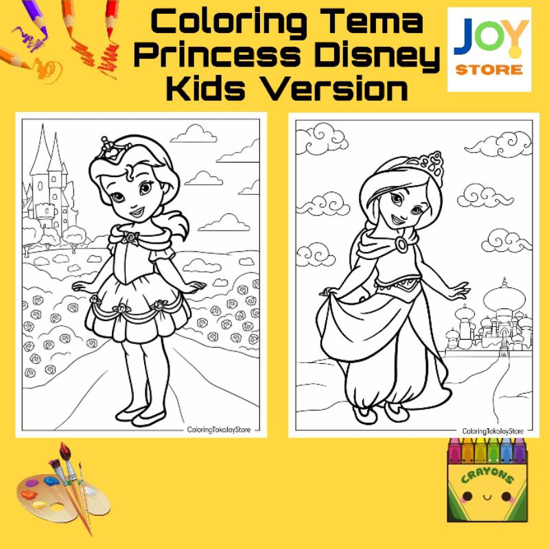 

Kertas Gambar Mewarnai Anak ukuran A4 dan A5 150 gsm - Coloring Paper Tema Princess Disney Kids Version Toko Joy Store